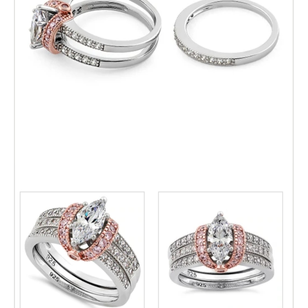 925 sterling silver Ring CZ and rose silver - Picture 4 of 5